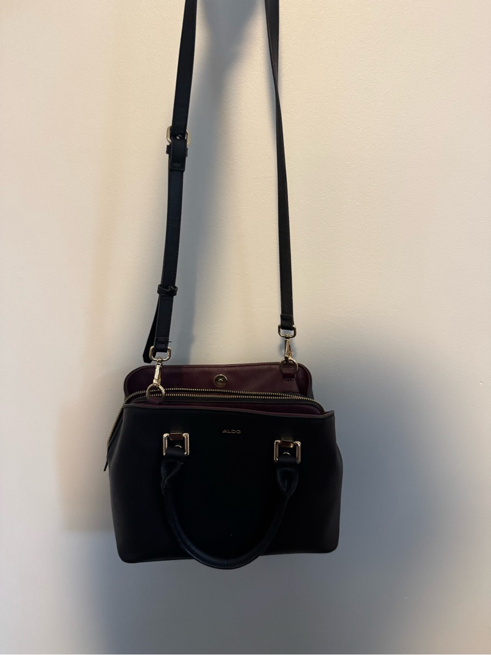 ALDO Black with Burgundy Accent Crossbody Satchel